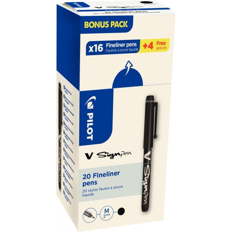 Image de  Écopack de 20 feutres V-Sign noirs dont 4 gratuits 