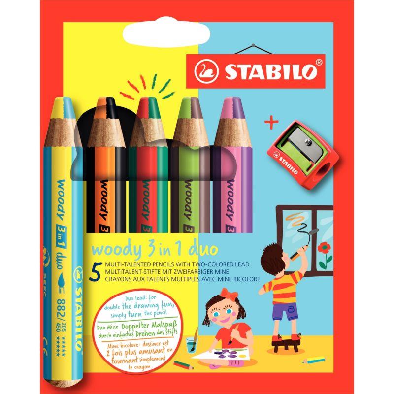 Image de  Étui de 5 crayons Woody Duo + 1 taille-crayon 