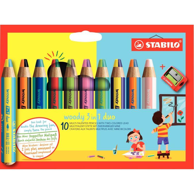 Image de  Étui de 10 crayons Woody Duo + 1 taille-crayon 