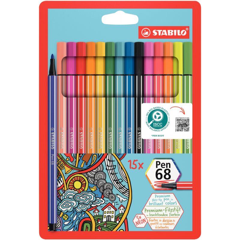 Image de  Pochette de 15 feutres Pen 68 pastels assortis 