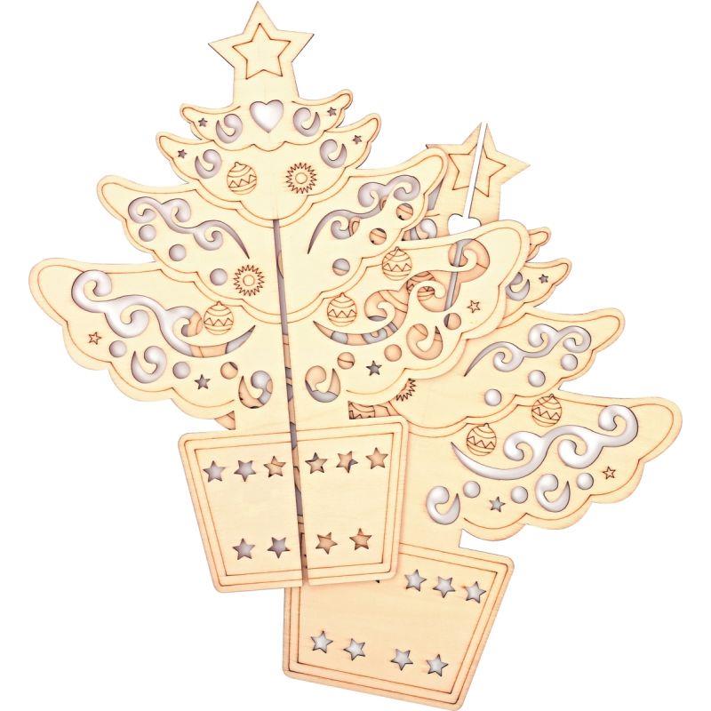 Image de  Lot de 10 sapins de Noël 3D en bois, 2 modèles assortis 