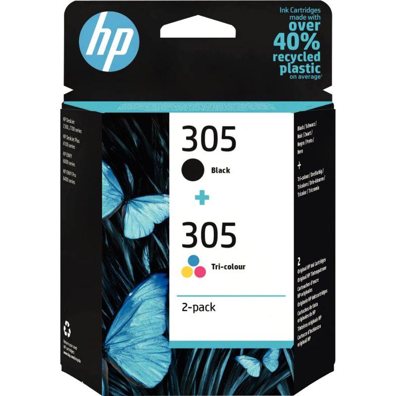 Image de  HP 305 pack de 2 cartouches d''encre noire et trois couleurs authentiques (6ZD17AE) 