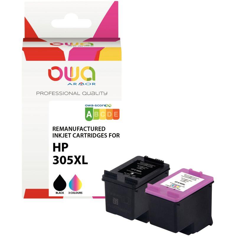 Image de  OWA lot 2 cart encre noir et couleur hte capa remanufacturées compatibles HP 305XL 3YM62AE/3YM63AE 