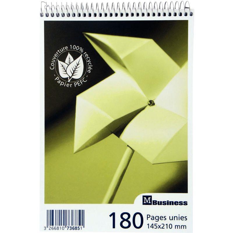 Ref. 45373, Bloc sténo à spirale BUSINESS 180 pages, format A5, papier blanc uni 60g, marque N.C