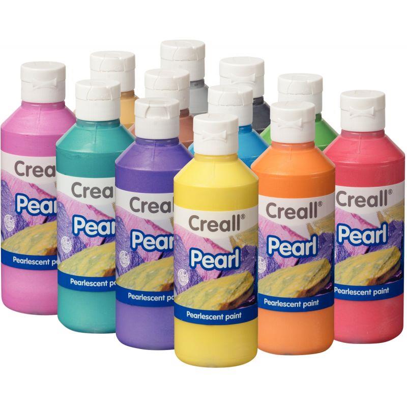 Image de  Carton de 12 Flacons de 250 ml de gouache nacrée Creall Pearl couleurs assorties 