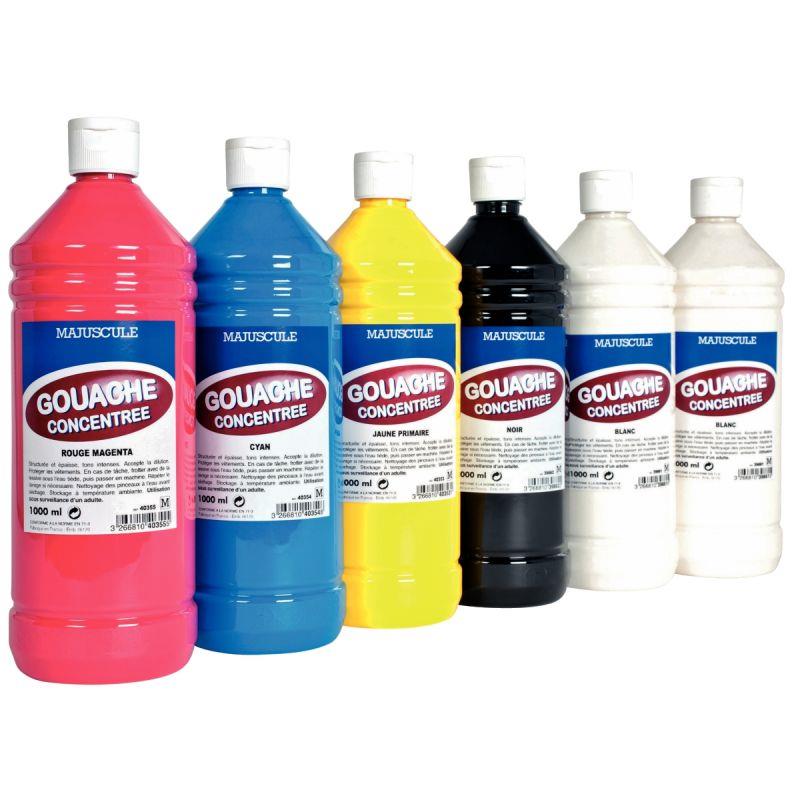 Image de  Carton de 6 Flacons 1L de gouache concentrée MAJUSCULE, couleurs primaires 