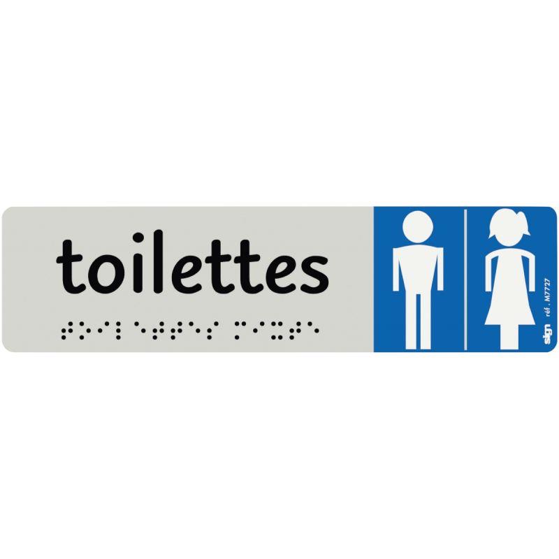Image de  Plaque aluminium de signalisation avec texte en braille Toilettes Hommes Femmes format 170 x 45 mm 