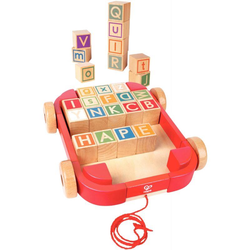 Image de  Chariot en bois à tirer avec 26 cubes 