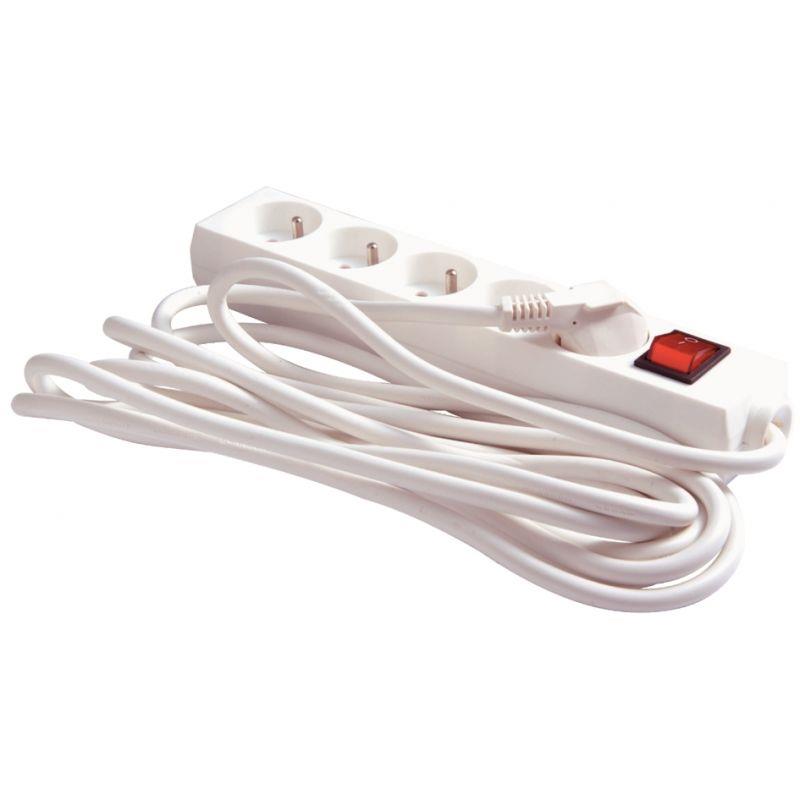 Image de  Bloc de 5 prises avec bouton marche/arrêt 4m blanc 