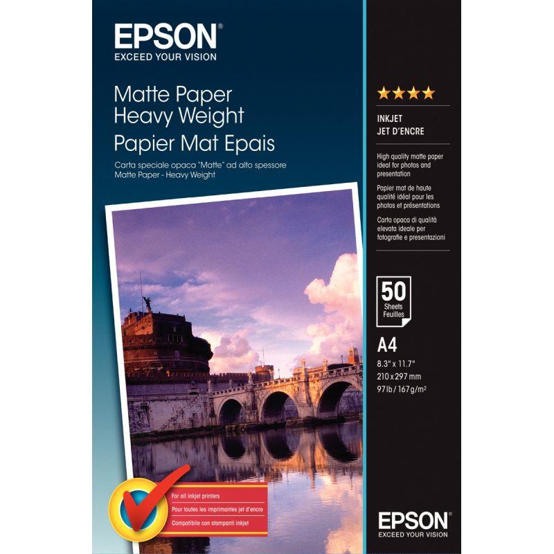 Image de  Paquet de 50 feuilles de papier photo couché mat marque Epson format A4 (21 x 29,7 cm) 167g 