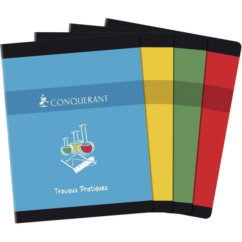 Image de  Cahier travaux pratiques CONQUERANT, piqûre 64 pages seyès/uni, format 17x22 cm 