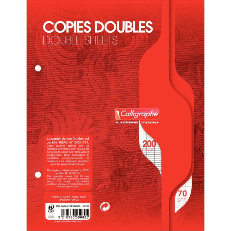 Image de  Sachet de 50 copies doubles perforées, format 17x22 cm, seyès, papier 70g, blanc 
