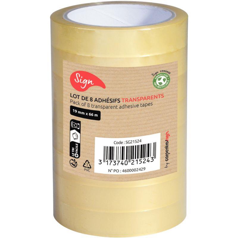 Image de  Tour de 8 rouleaux adhésifs transparent 19x66m 