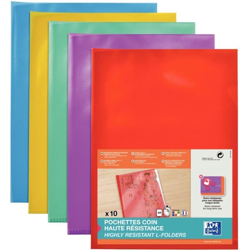 Image de  Boite de 100 pochettes coin en PVC lisse 15/100ème, couleurs assorties 