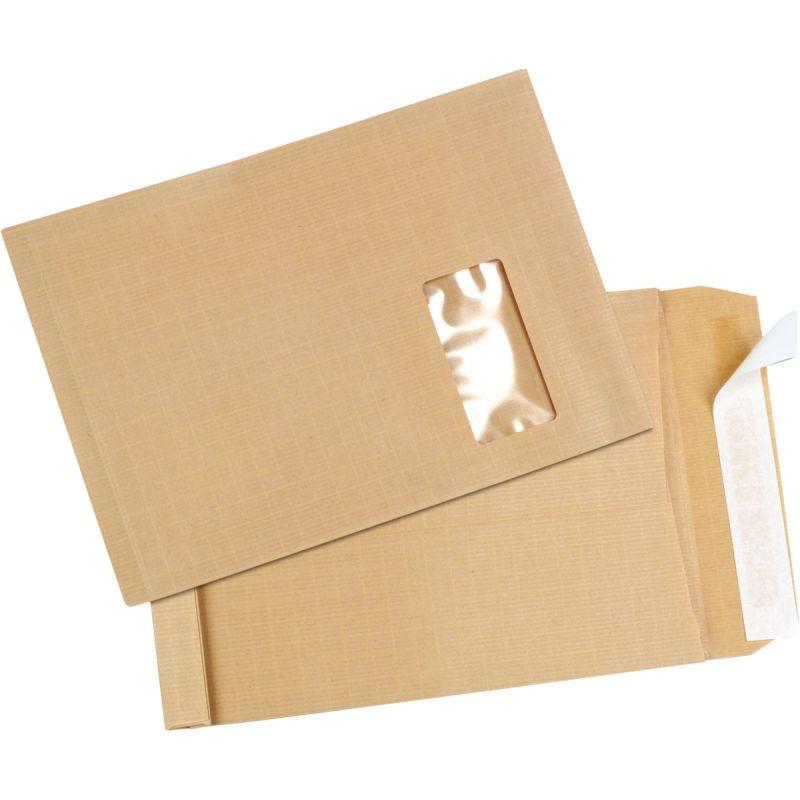 Image de  Paquet de 50 pochettes kraft armé 229x324mm 120g soufflet 30mm bande siliconée fenêtre 50x100mm 