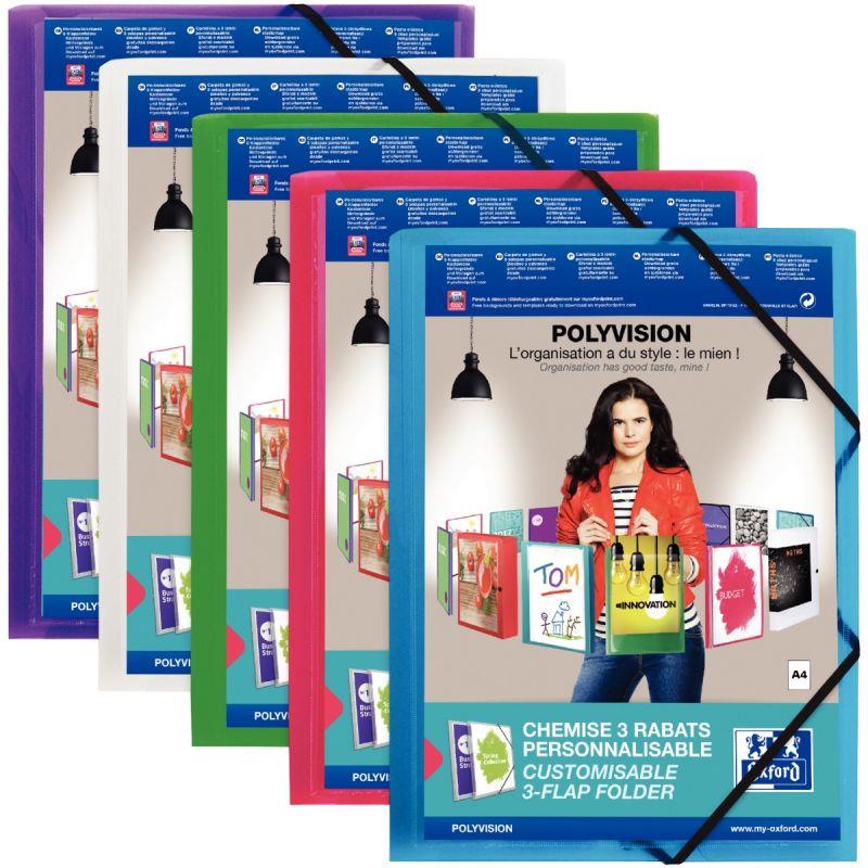 Image de  Chemise 3 rabats à élastiques personnalisable POLYVISION en polypropylène, coloris assortis 