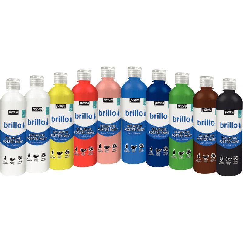 Image de  Assortiment de 10 Flacons de 500 ml de gouache brillante BRILLO (9 + 1 Flacon offert) 
