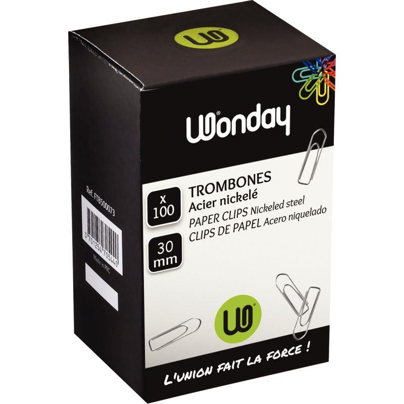 Image de  Boîte de 100 trombones 30 mm bout chevron nickelé 