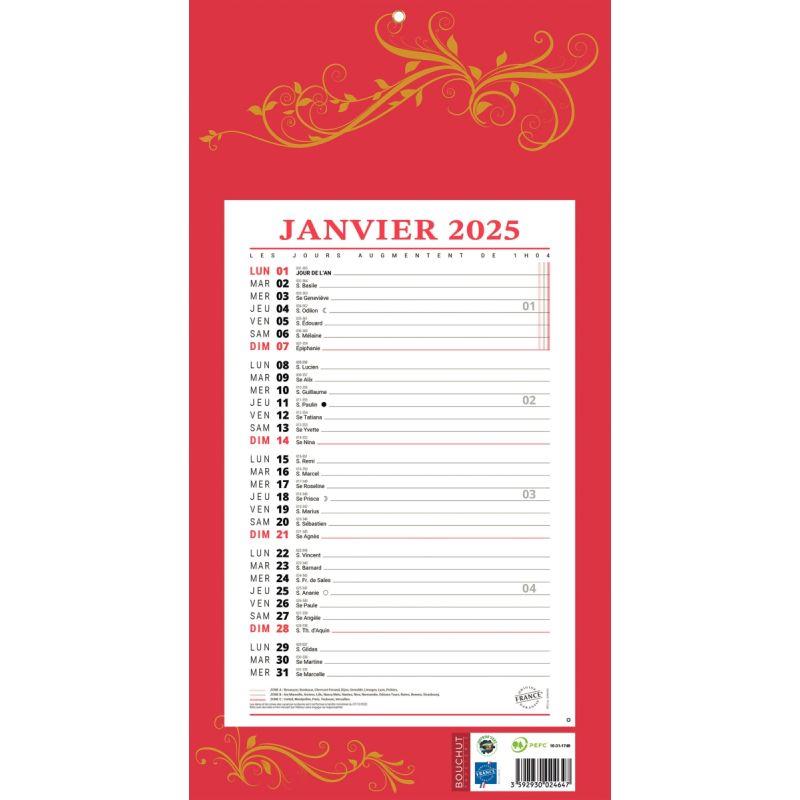Image de  Calendrier mensuel 12 feuilles 36x19cm rouge 