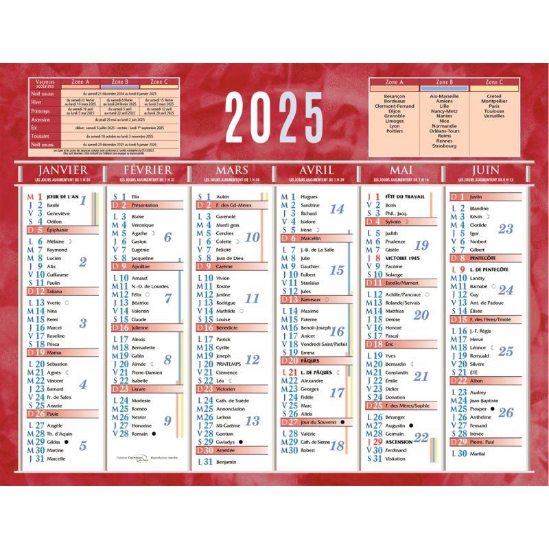 Image de  Calendrier semestriel 6 mois par face 13,5x17,5cm rouge 