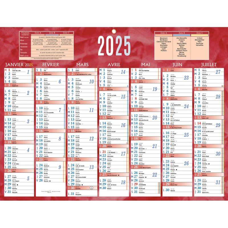 Image de  Calendrier semestriel 7 mois par face 32x42cm rouge 