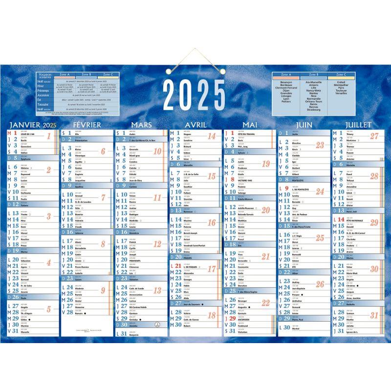 Image de  Calendrier semestriel 7 mois par face 38,5x54cm bleu 