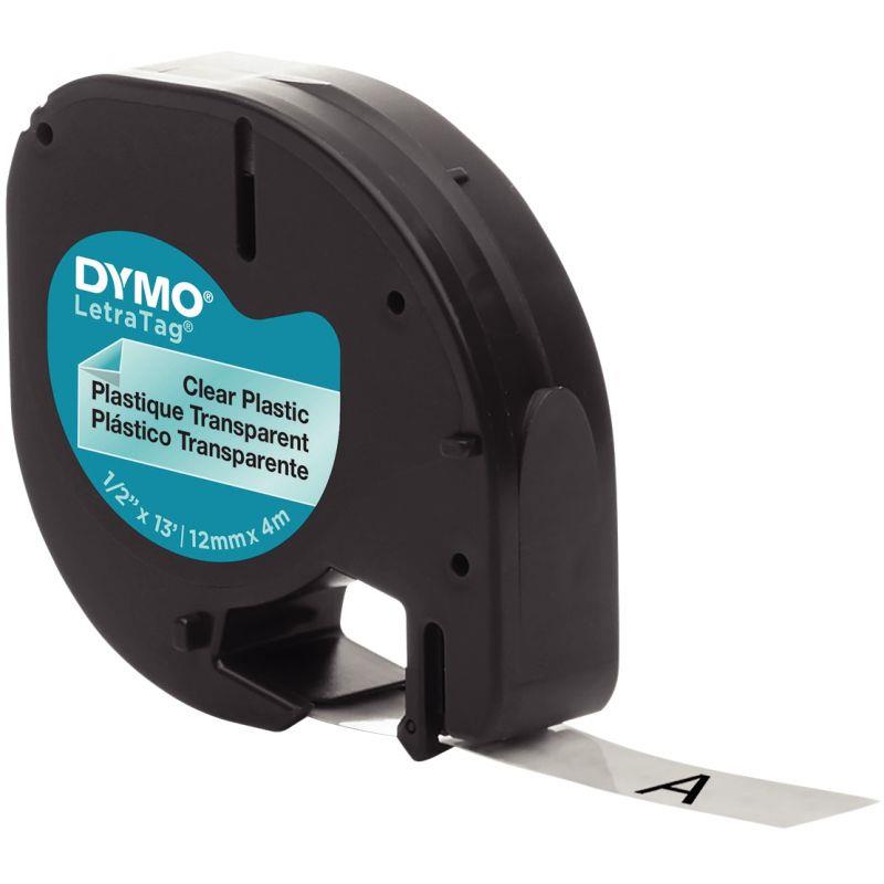 Image de  Recharge LETRATAG l12 mm x 4 m noir sur transparent 