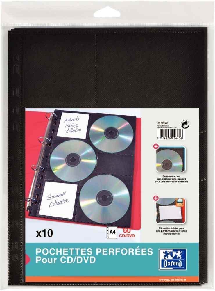 Image de  Paquet de 10 pochettes perforées pour 6 CD matière non tissée 