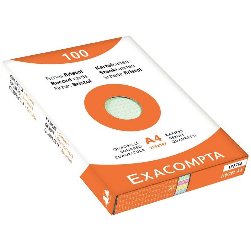 Image de  Etui 100 fiches bristol non perforées  couleurs assorties quadrillé 5x5 format 21 x 29,7 cm 