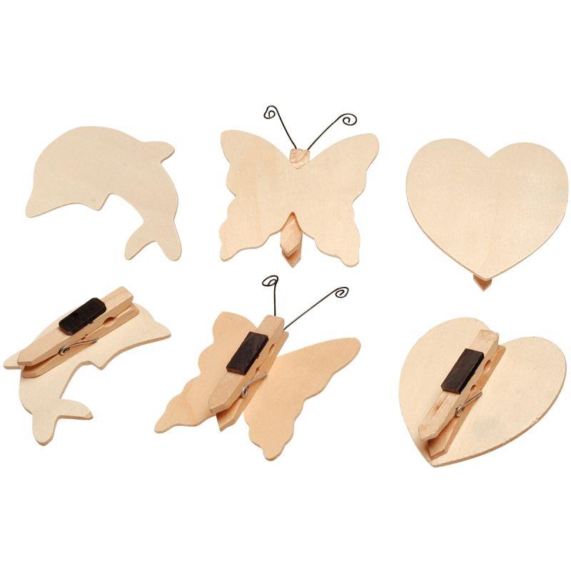 Image de  Lot de 12 porte-mémo magnétiques en bois assortis 