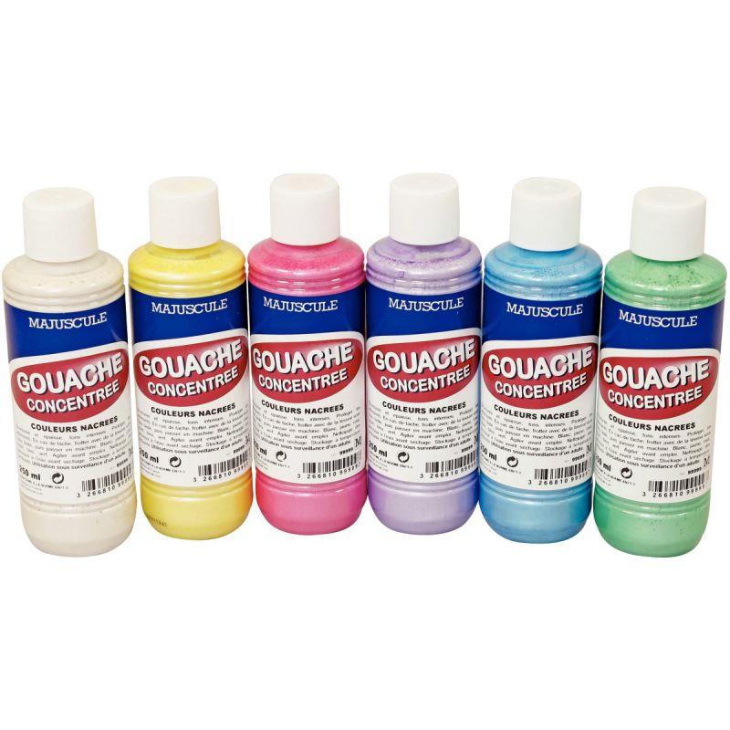 Image de  Lot de 6 Flacons 250ml de gouache nacrée MAJUSCULE, coloris assortis 