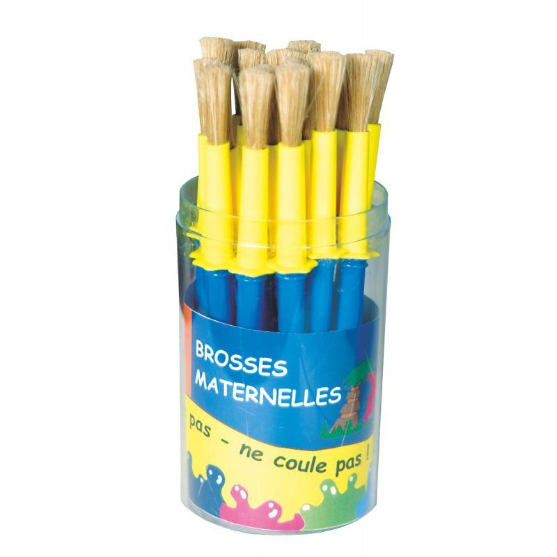 Image de  Pot de 20 brosses maternelle en soie de porc avec collerette anti salissure 