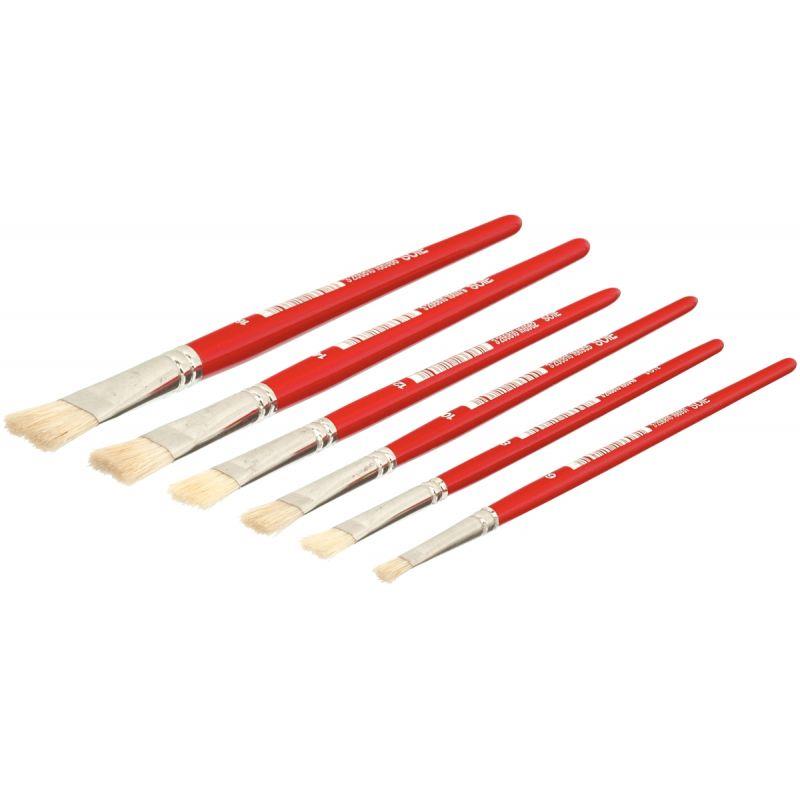 Image de  Pot de 144 brosses plates en soie de porc 24 piècesx6 tailles assorties (n° 6, 8, 10, 12, 14 et 16) 