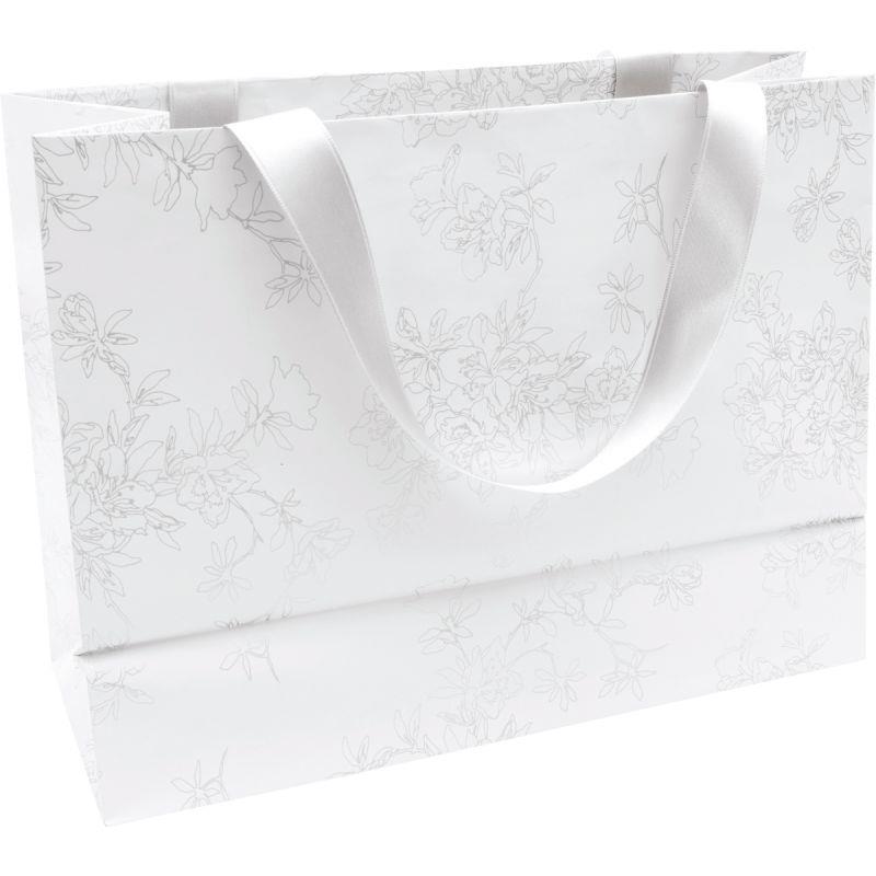 Image de  Paquet de 5 sacs cadeaux 32x13x24.5cm blancs motif fleurs 