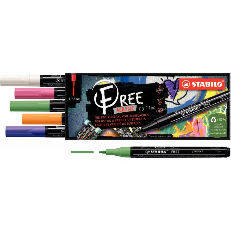 Image de  Etui de 5 marqueurs Stabilo Free pointe fine Spring 