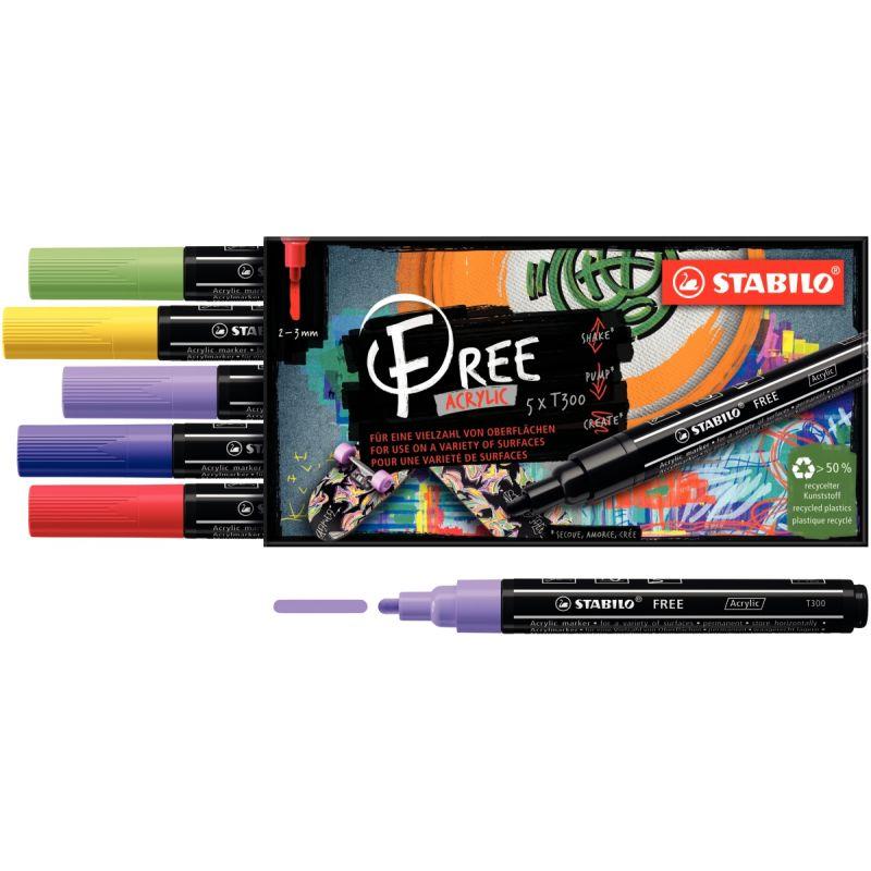 Image de  Etui de 5 marqueurs Stabilo Free pointe moyenne Vibrant 