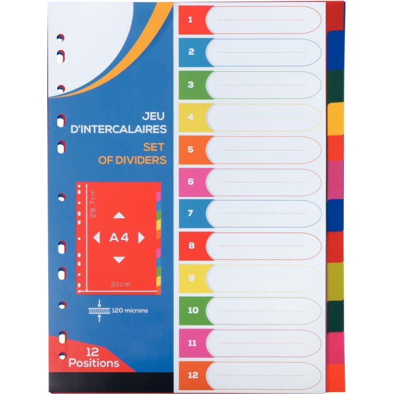 Image de  Jeu de 12 intercalaires en polypropylène coloré 12/100ème, format A4 
