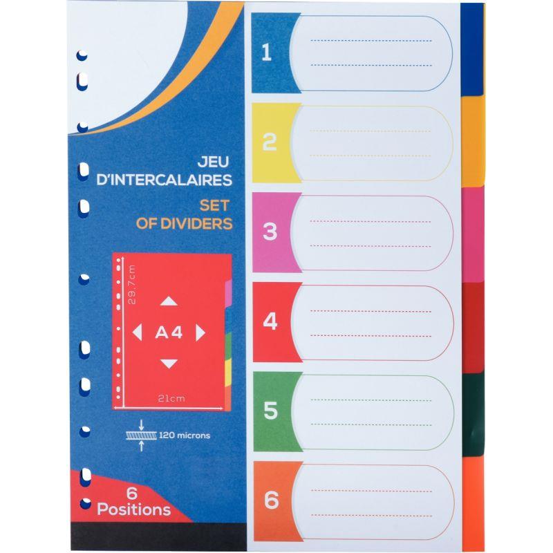 Image de  Jeu de 6 intercalaires en polypropylène coloré 12/100ème, format A4 