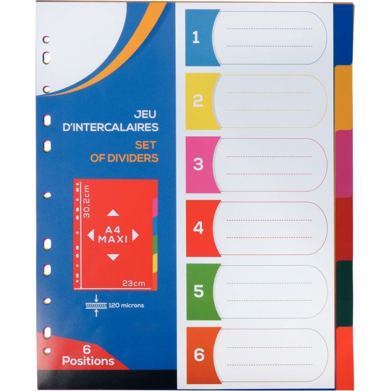 Image de  Jeu de 6 intercalaires en polypropylène coloré 12/100ème, format A4+ 