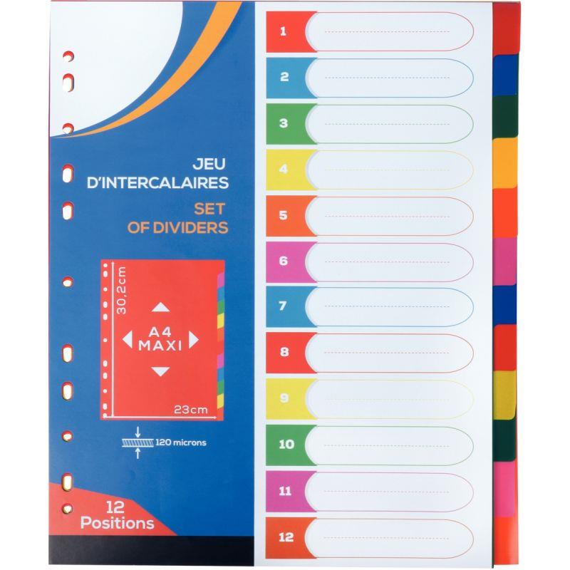 Image de  Jeu de 12 intercalaires en polypropylène coloré 12/100ème, format A4+ 