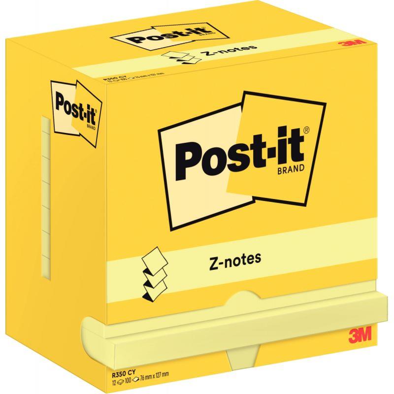 Image de  Lot de 12 bloc de 100 feuilles z-notes repositionnable 76 x 127 mm coloris jaune 