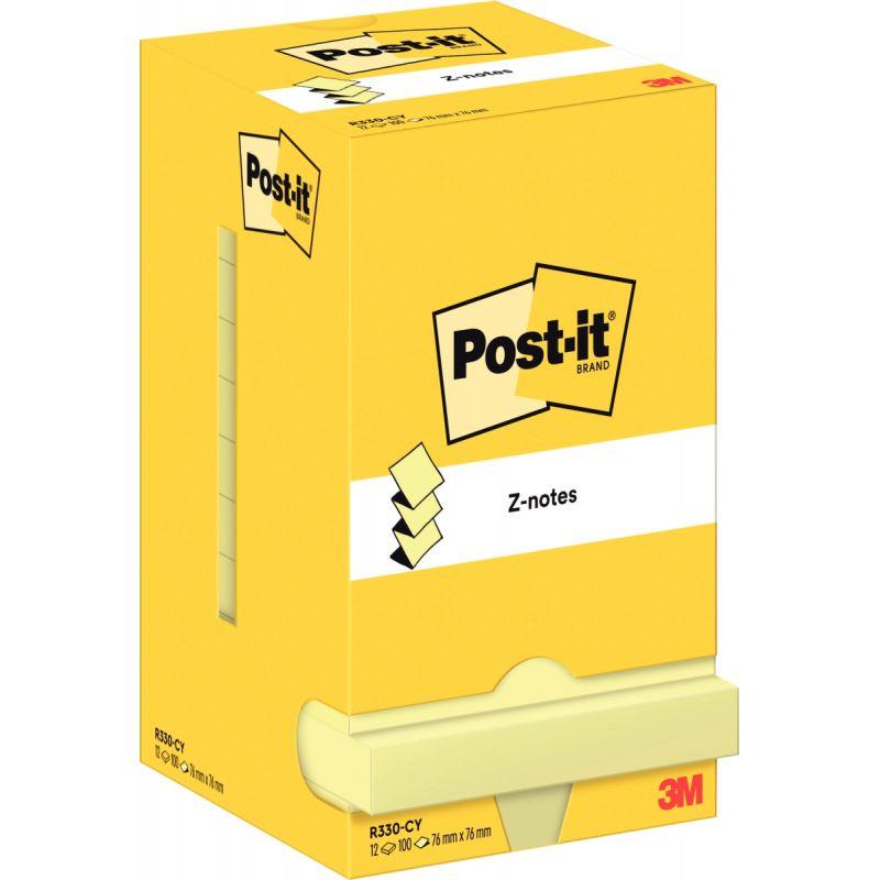Image de  Lot de 12 blocs de 100 feuilles z-notes repositionnable 76 x 76 mm coloris jaune 