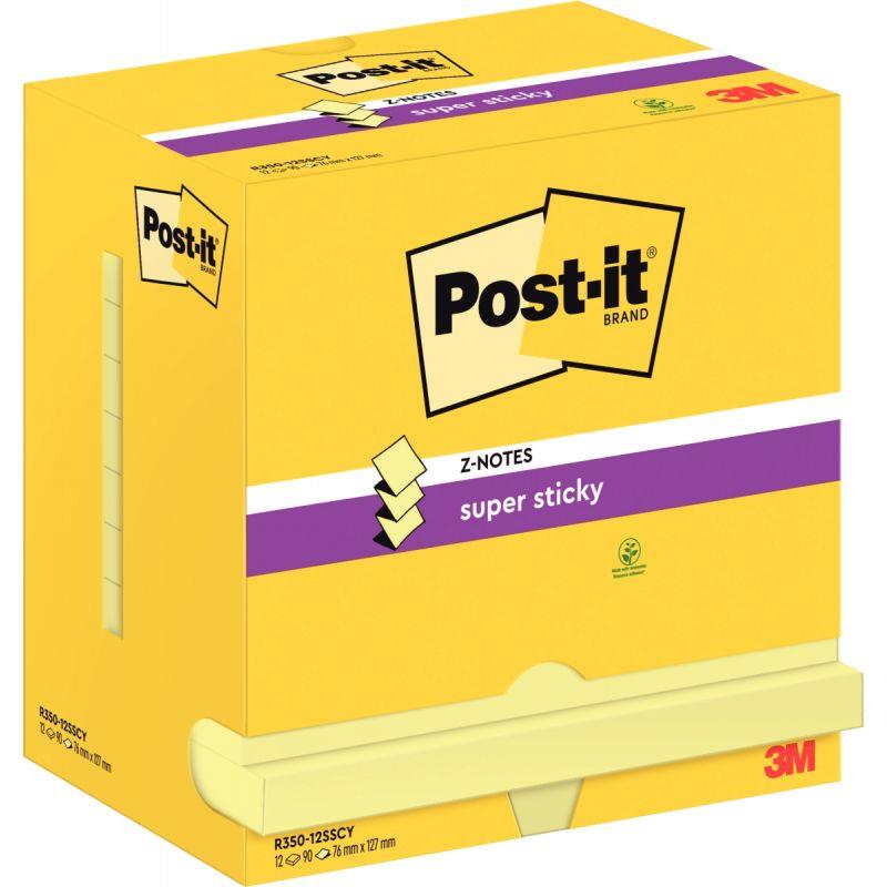 Image de  Lot de 12 blocs de 90 feuilles Z-Notes Super Sticky post-it, 76 x 127 mm, couleur : jaune 