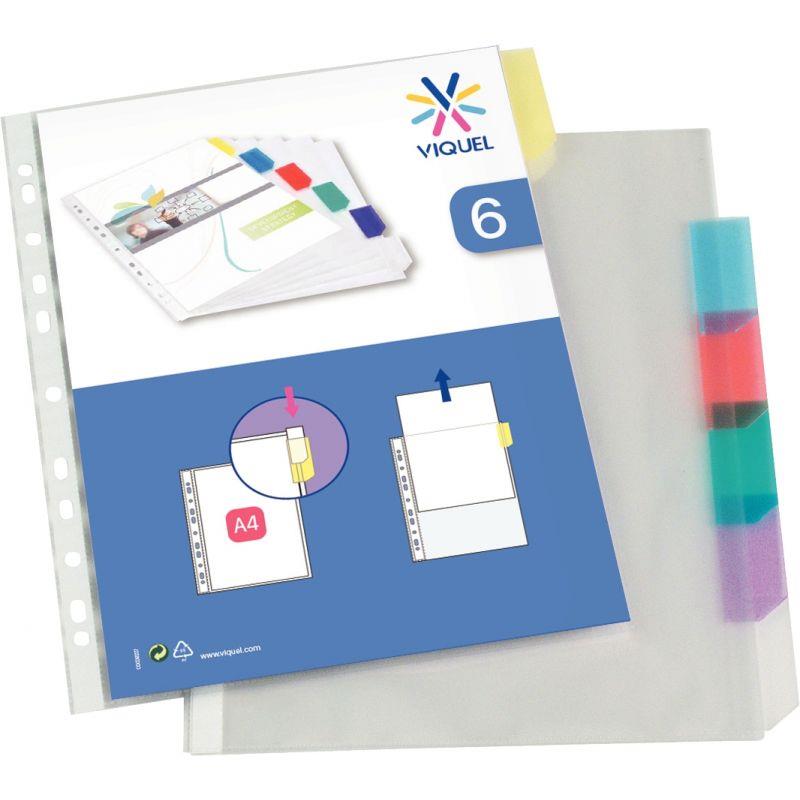 Image de  Jeu de 6 pochettes intercalaires en polypropylène + onglets colorés, format A4 