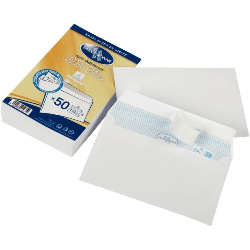 Image de  Paquet de 50 enveloppes blanches 90x140mm 110g pour cartes de visite 