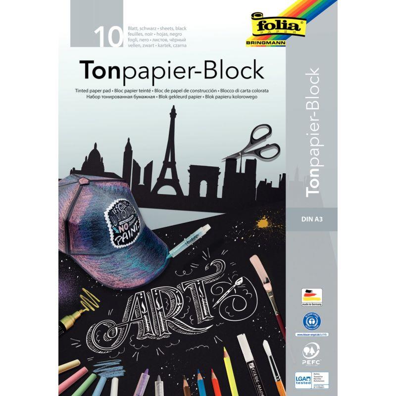 Image de  Bloc de 10 feuilles de papier noir format A3 130g 