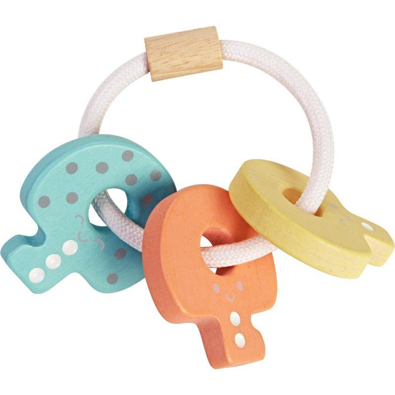 Image de  Hochet 3 clés en bois pastel PLAN TOYS 