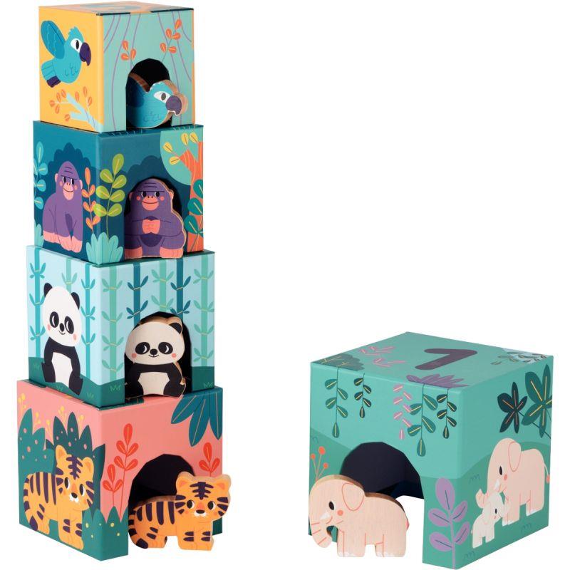Image de  Pyramide 5 cubes + figurines animaux 