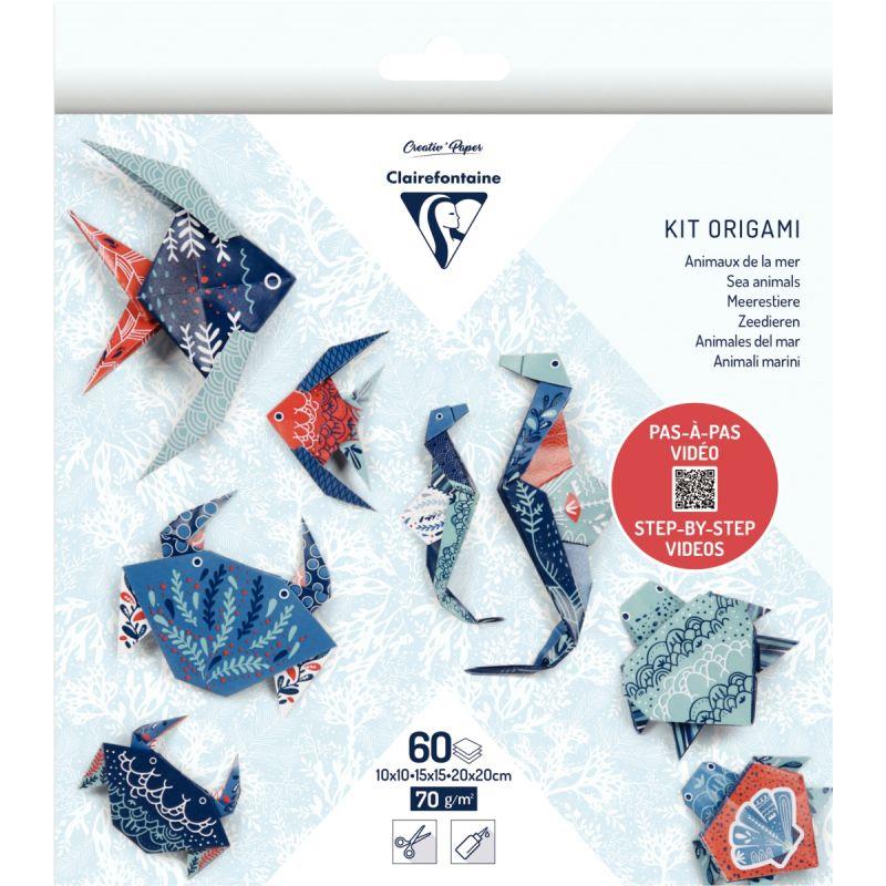 Image de  Pochette 60 feuilles origami 3 formats animaux marins 