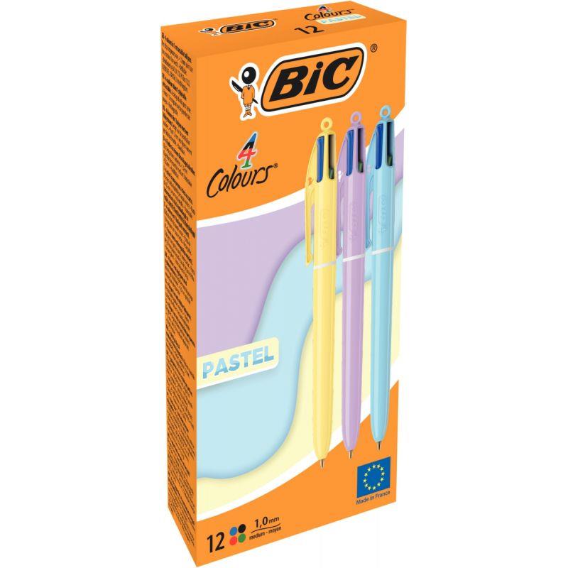 Image de  Boîte de 12 stylos bille 4 couleurs pastel assortis 